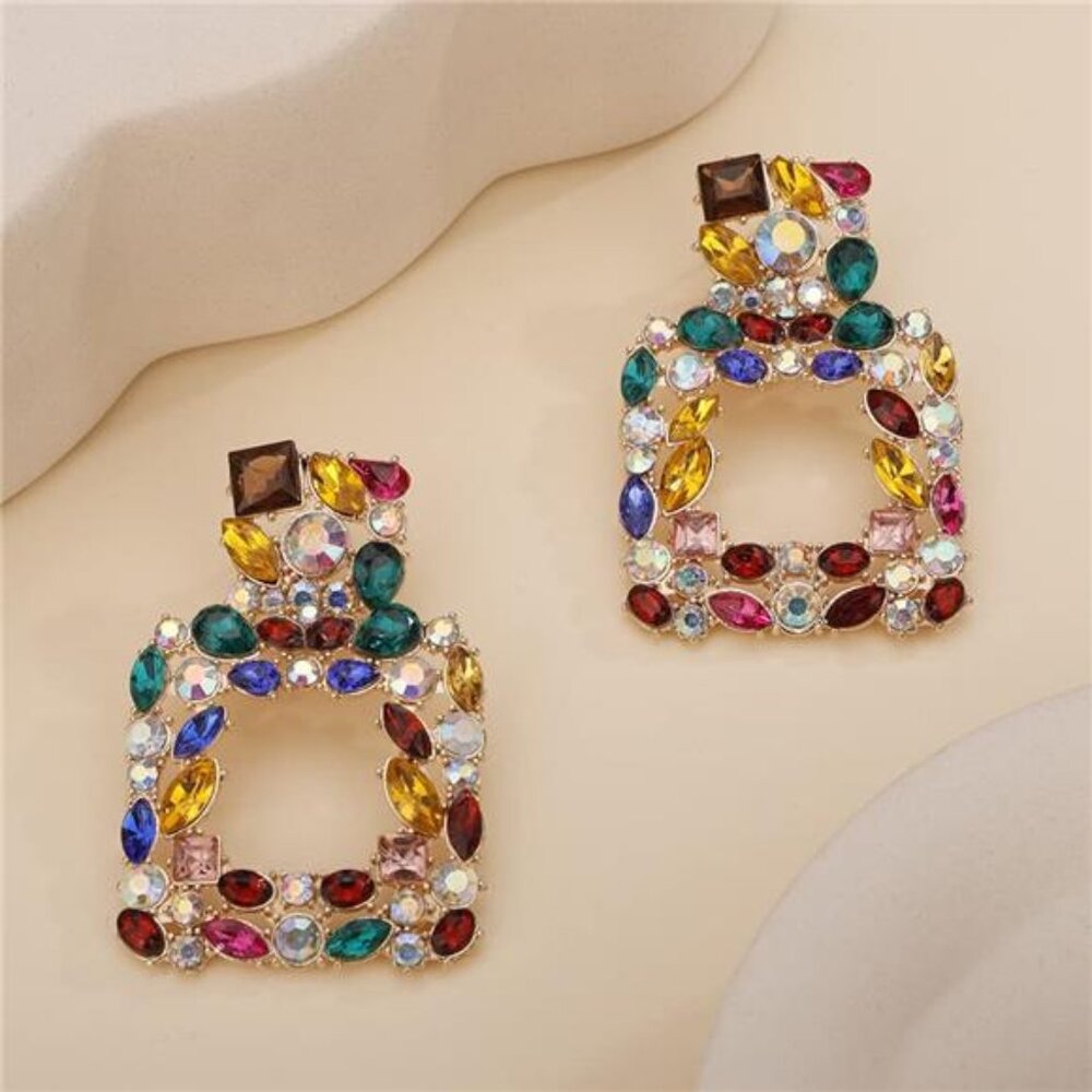 Crystal Square Dangle Statement Earrings Geometri… - image 3
